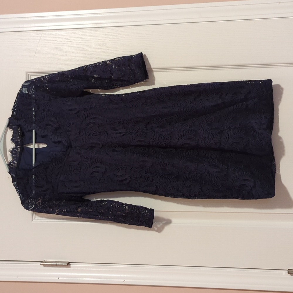 As U Wish Navy Blue/ Black Lace 3/4 Length Sleeve Dress Size S